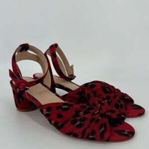 CAbi Red and Black Pleated Knot Block Heel Sandals